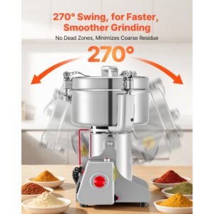 2000g Electric Grain Mill Grinder, 3400W 32000RPM High Speed Spice Corn Dry Grinding Machine, Stainless Steel Pulverizer Powder Machine For Dried Grains Coffee Beans Spices Nuts 270 Swing Type - Image 4