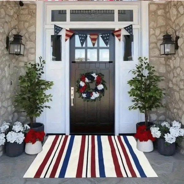 Unique Outdoor Mat, American Vintage Patriotic Star, Machine Washable Non-Slip Mat, Red White Blue Stars & Stripes Design 31x20 Inch Ideal Gift For Patriotic, Patriotic Area Mat, Perfect For Father's
