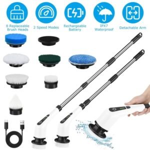 Electric Spin Scrubber Cordless Cleaning Brush Extendable With 8 Replaceable Heads 2 Speed Adjustable Extension Arm Bathroom Tub Tile Floor - Image 1