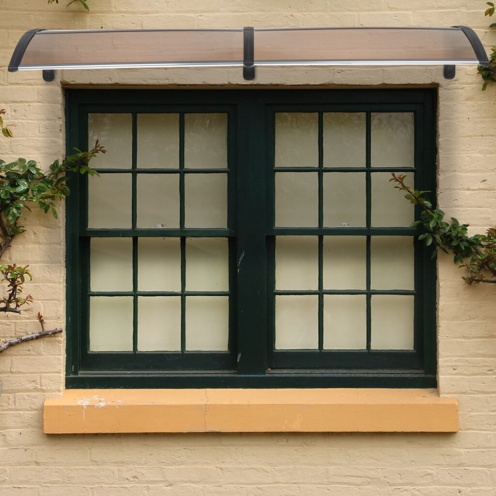 80x38in Door Window Awning With Brown Polycarbonate Panel & Black Bracket, Outdoor Rain Snow Sun Shade Cover, Durable 10-Year Lifespan, Easy Install