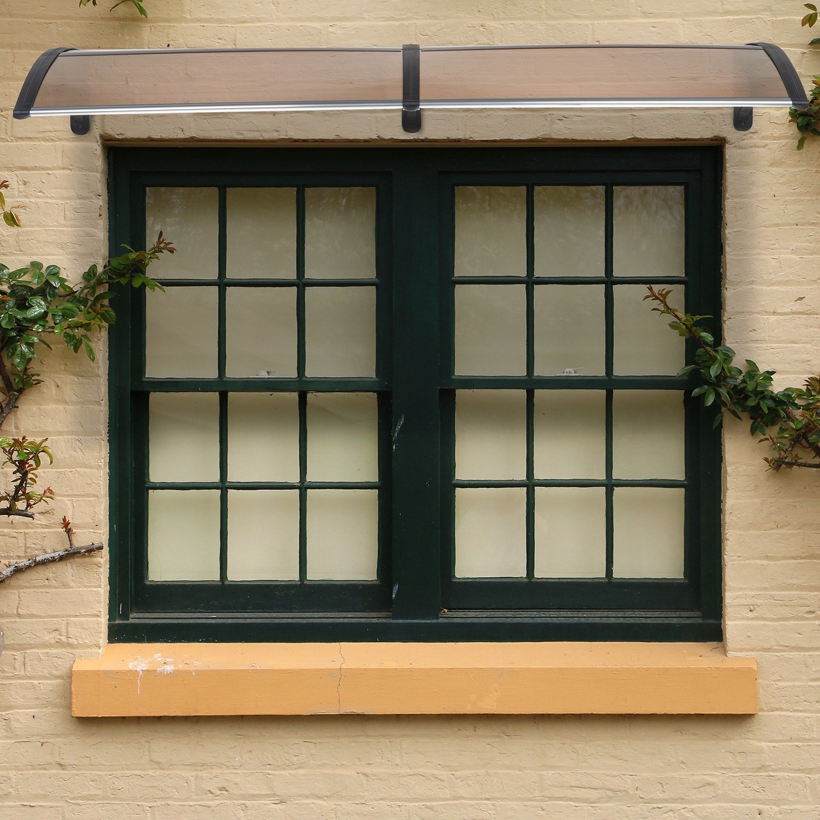 80x38in Door Window Awning With Brown Polycarbonate Panel & Black Bracket, Outdoor Rain Snow Sun Shade Cover, Durable 10-Year Lifespan, Easy Install - Image 7