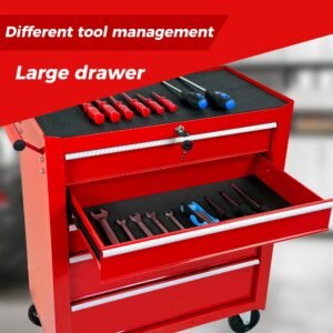 5-Drawer Rolling Tool Chest w/Lock & Key, Tool Storage Cabinet with Wheels, Top Cushion & Drawer Liners, Tool Organizer Box for Garage, Warehouse & Repair Shop-RED - Image 4