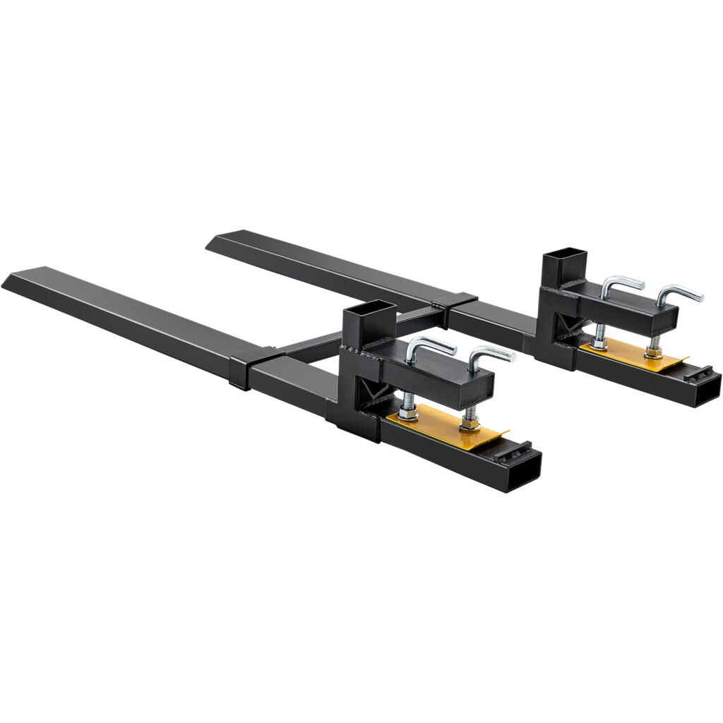 VEVOR Pallet Forks, 4000 Lbs Clamp On Pallet Forks, 60inch Total Length Heavy Duty Pallet Forks With Adjustable Stabilizer Bar, Tractor Bucket Forks For Tractor Attachments, Skid Steer, Loader Bucket