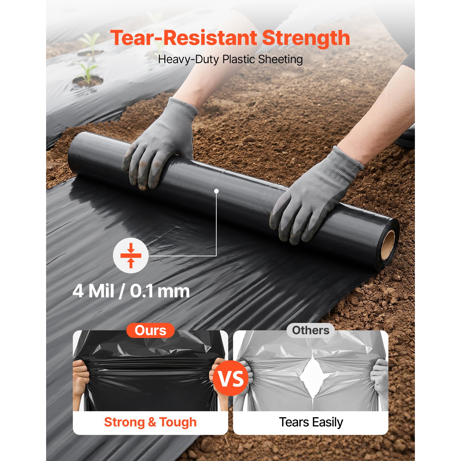 4 Mil Plastic Sheeting 6' X 100' Black Heavy Duty Polyethylene Roll, Thick Plastic Roll For Garden, Drop Cloth Painters Tarp, Polyethylene Covering For Crawl Space Vapor Barrier, Weed Control - Image 3