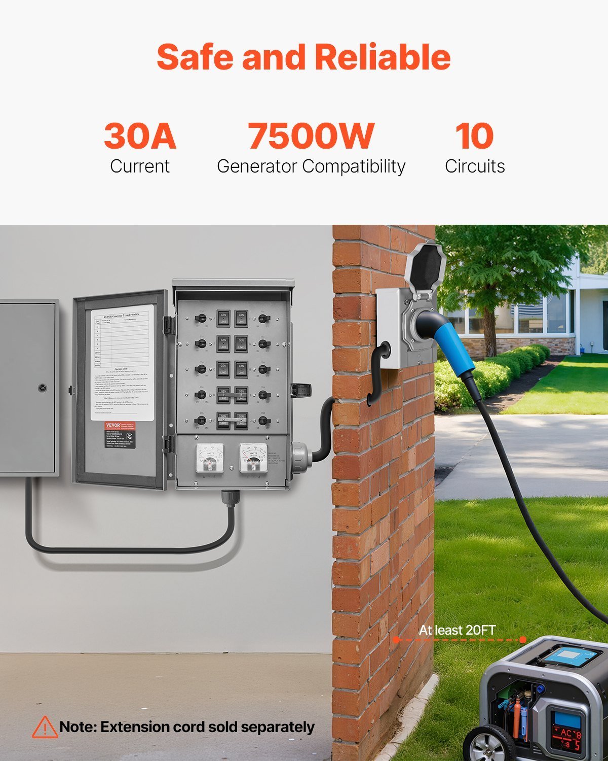 Manual Transfer Switch 30A Generator Transfer Switch Kit NEMA 3R 7500W 120/240V - Image 4