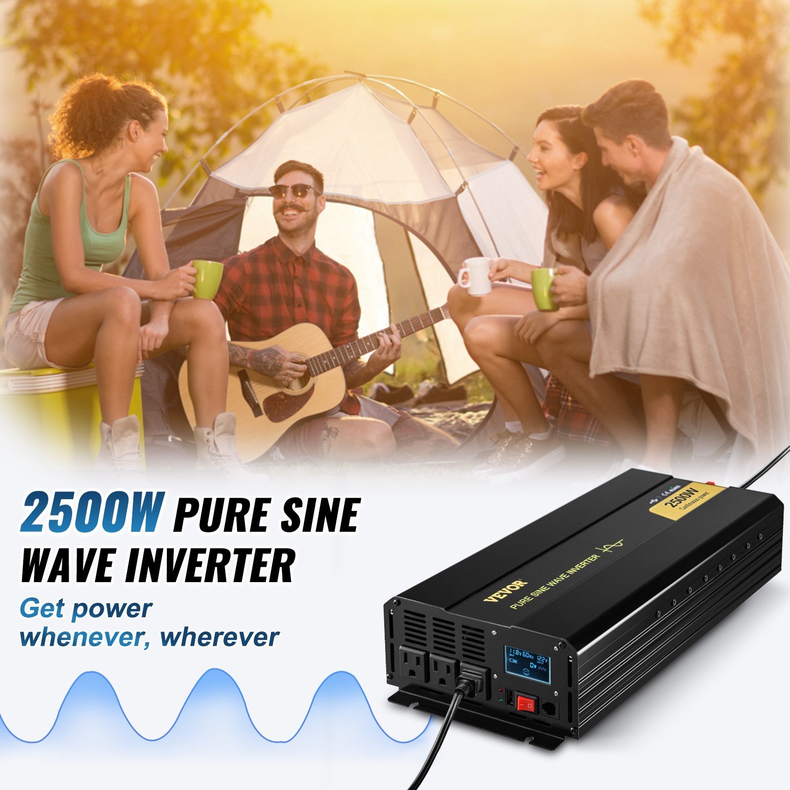 Pure Sine Wave Inverter, 2500 Watt Power Inverter, DC 12V To AC 120V Car Inverter, With USB Port, LCD Display, And Remote Controller Power Converter, For RV Truck Car Solar System Travel Camping - Image 2
