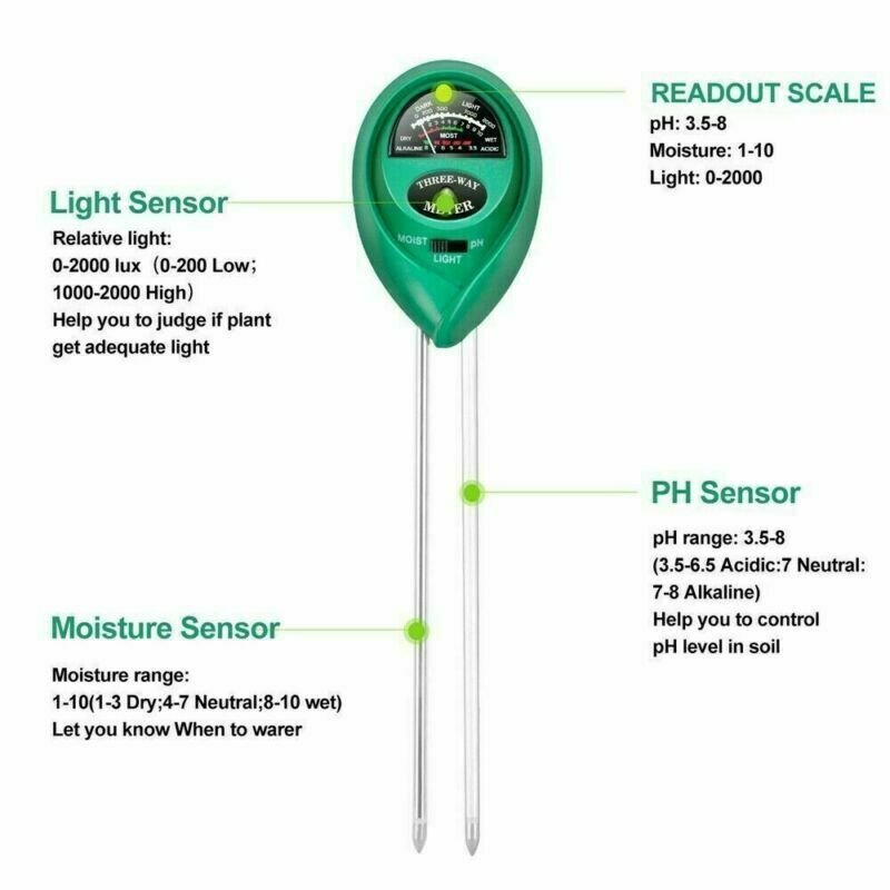 3 In 1 PH Tester Soil Water   Light Test Meter For Garden Plant Seeding