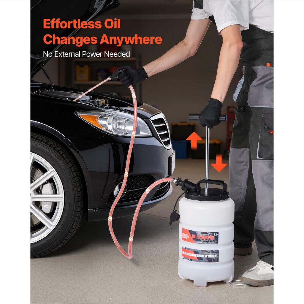 Fluid Extractor, 9.5 L Capacity, Manual Vacuum Oil Extractor Pump With 59 In Long Horse & Three 47 In Extension Tubes, Oil Change Pump With HDPE Tank For Cars, Lawn Mowers, Boats, Motorcycles
