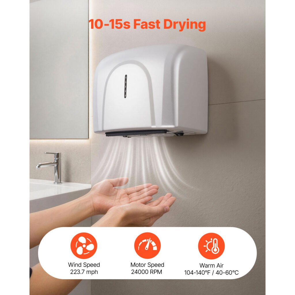 Hand Dryer, 2 Pack 1300W Bathroom Air Hand Dryer, Automatic High Speed With HEPA Filter, Fast Drying, ABS Construction, AC110-120V Commercial Wall Mounted For Home Bathroom, Guest Room,Homestay