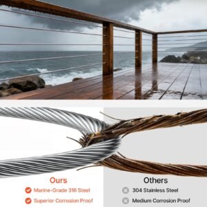1/8 Inch Wire Rope, 1000 Ft Length, 316 Stainless Steel Wire Cable With Cutter, 1760 Lbs Breaking Strength, 1 X 19 Strands Construction, Steel Cable For Deck Railing System, Garden Trellis - Image 4