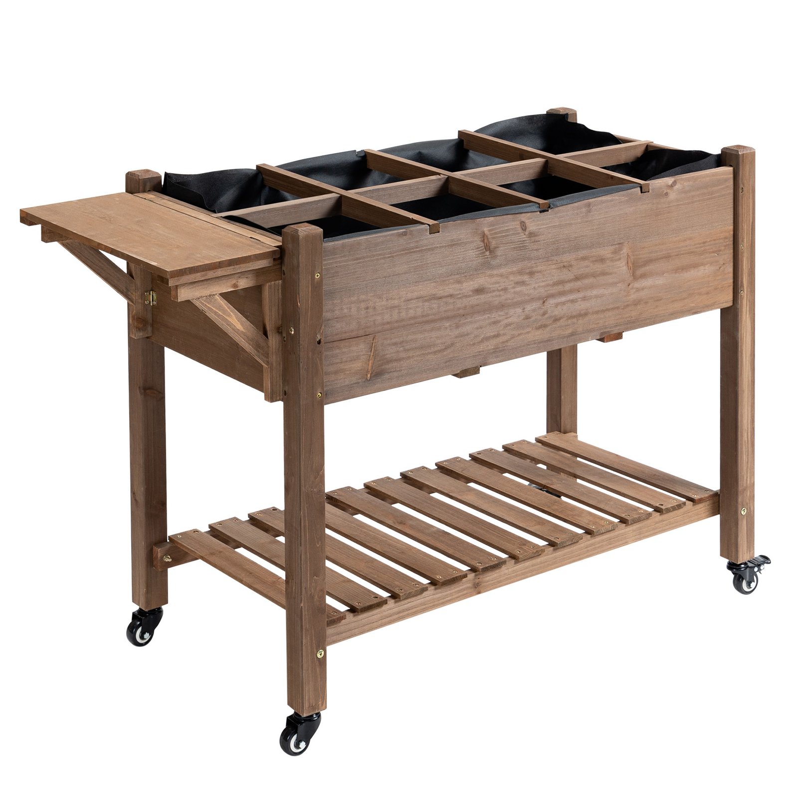 Wooden Garden Box, 34.25H with 8 Pockets and Lockable Wheels, Foldable Side Clapboard, Elevated and Self-Draining Design, to Grow Herbs, Vegetables, and Flowers, Brown - Image 9