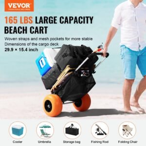 Beach Dolly With Big Wheels For Sand, 29.9' X 15.4' Cargo Deck, W/ 12' Foam Wheels, 165LBS Loading Capacity Folding Sand Cart & 27' To 44.7' Adjustable Height, Heavy Duty Cart For Beach - Image 3