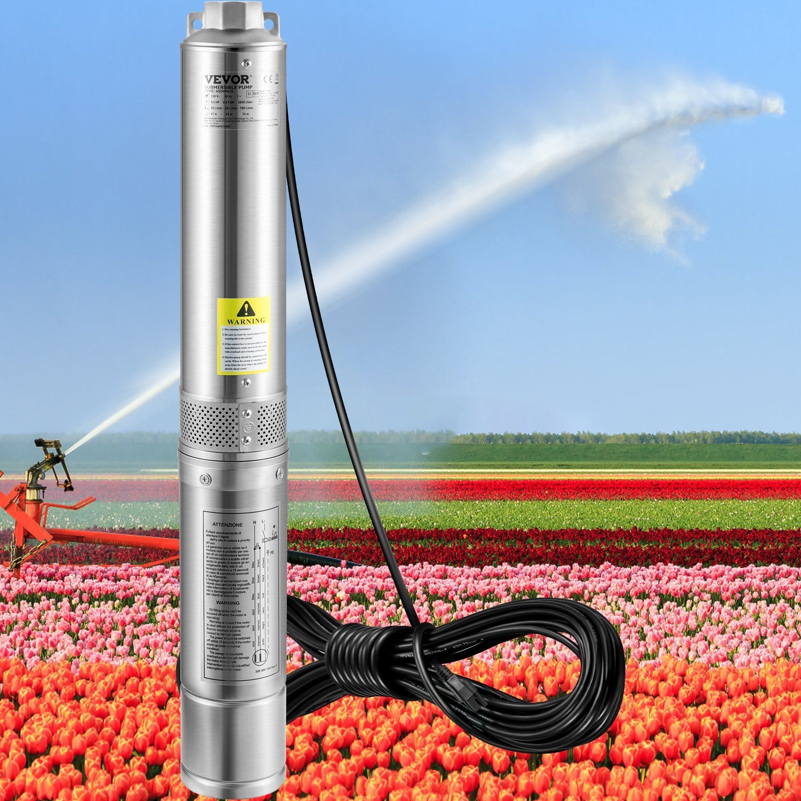 Deep Well Submersible Pump, 1.5HP 230V/60Hz, 37gpm 276ft Head, With 33ft Electric Cord, 4' Stainless Steel Water Pumps For Industrial, Irrigation And Home Use, IP68 Waterproof Grade - Image 6