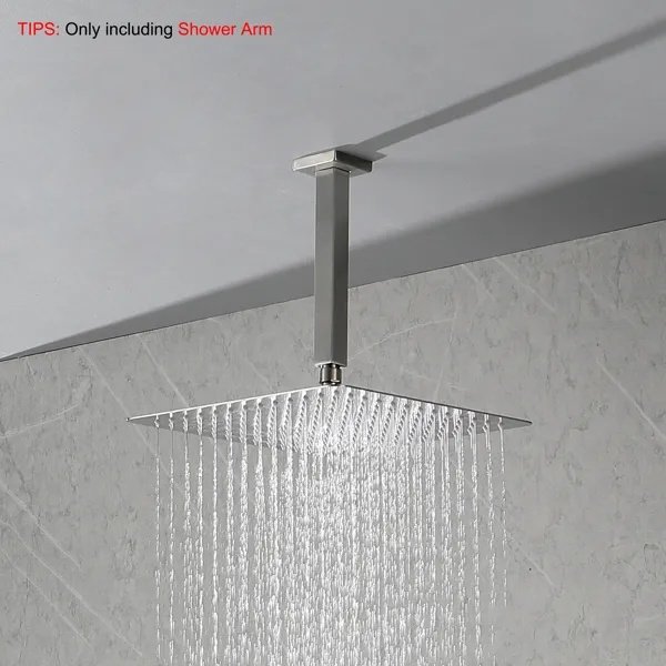 Shower Arm With Flange, 1/2 NPT Tapered Threads, Rain Shower Head Arm, Ceiling Mounted Shower Extension Arm
