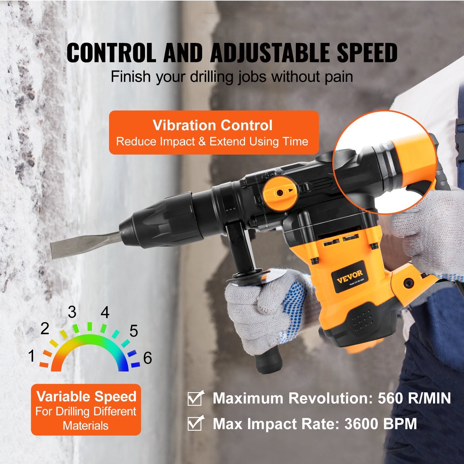 Rotary Hammer Drill Corded Drills 1-9'16' 3 Modes SDS-MAX Chipping Hammers - Image 2