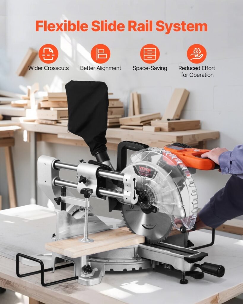 Sliding Compound Miter Saw 10-In Blade 15 Amp Motor Corded Double Bevel 60-Tooth