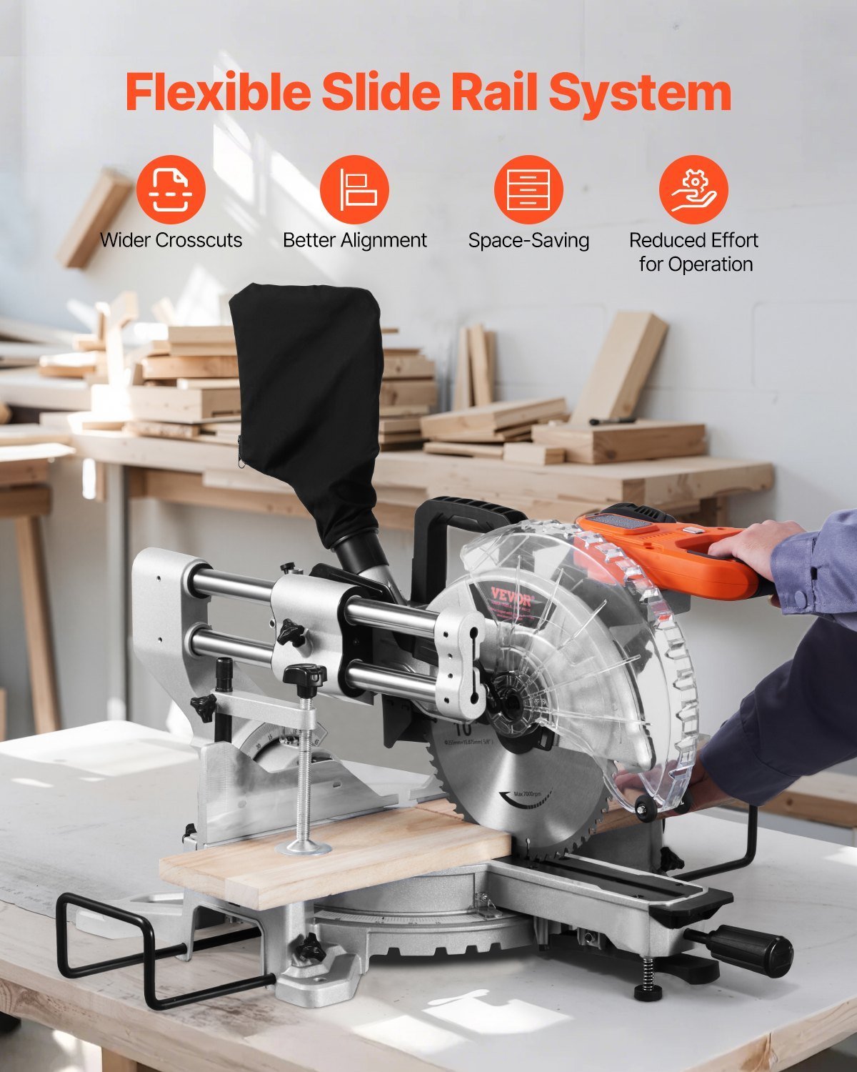 Sliding Compound Miter Saw 10-In Blade 15 Amp Motor Corded Double Bevel 60-Tooth - Image 2