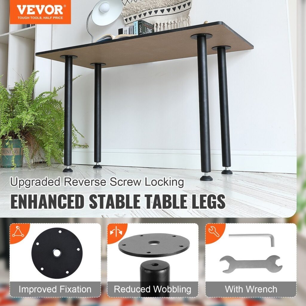 28 Inch Adjustable Desk Legs, Reinforced Steel Office Table Furniture Legs Set Of 4 For DIY, 1200 Lbs Load Capacity Heavy Duty Desk Legs, Quick Instalation Legs With Adjustable Foot Cup Black