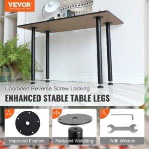 28 Inch Adjustable Desk Legs, Reinforced Steel Office Table Furniture Legs Set Of 4 For DIY, 1200 Lbs Load Capacity Heavy Duty Desk Legs, Quick Instalation Legs With Adjustable Foot Cup Black - Image 3