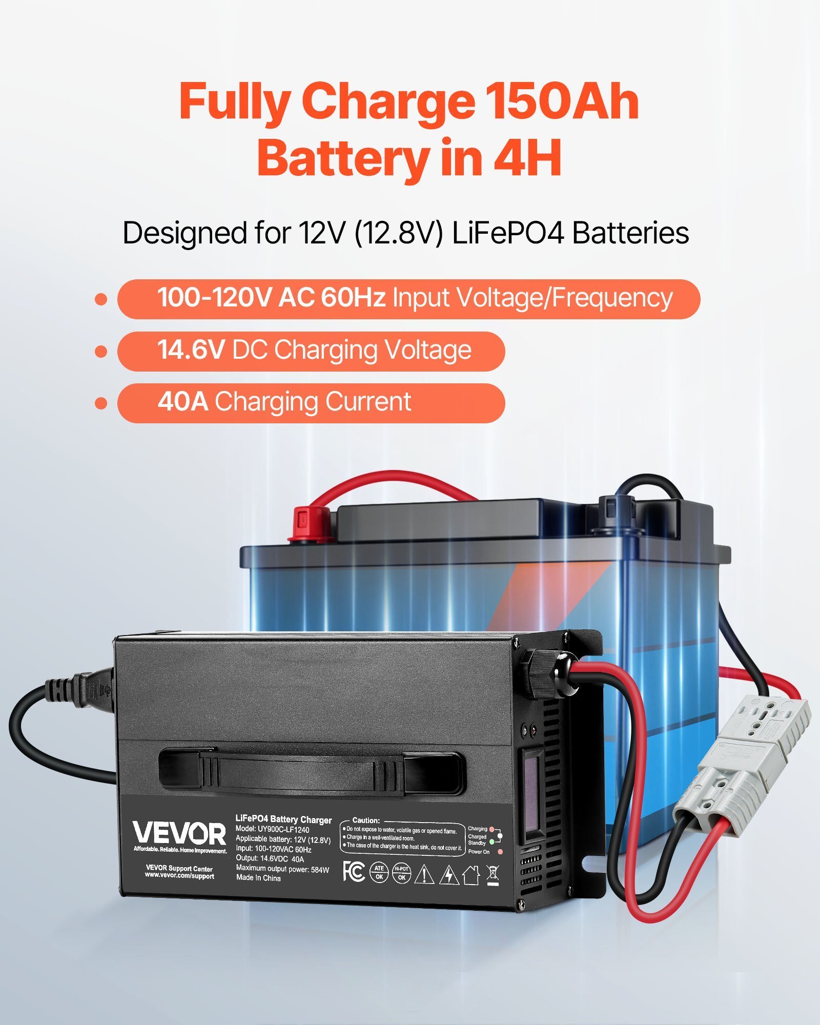 12V 40A Lithium Battery Charger 14.6V AC-DC LiFePO4 Smart Charger For RV - Image 3