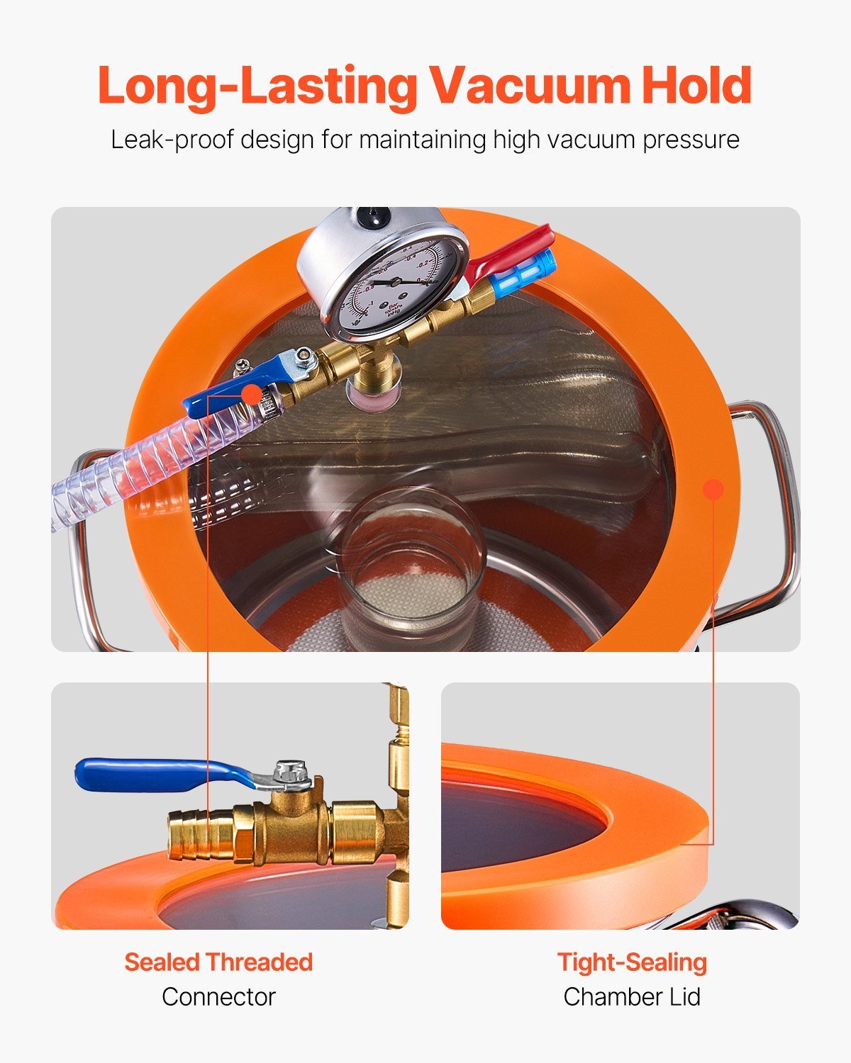 1.5 Gallon Vacuum Chamber 3.5CFM Single Stage Pump Degassing Chamber Kit - Image 5