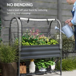 Raised Garden Bed with Legs and Cover, Metal Elevated Planter Box with Bottom Shelf and Liner for Vegetables, Dark Gray - Image 7