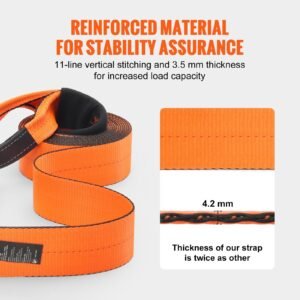 Recovery Tow Strap 4" X 30', 46,500 Lbs Break Strength, Triple Reinforced Loop Straps, Tree Saver, Off Road Towing And Recovery, Extreme Weather Resistance, Protective Sleeves & Storage Bag - Image 3