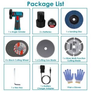 12V Cordless Mini Angle Grinder Hand Polishing Grinding Machine Cordless Cutter Grinding Tool With 7Pcs Disc 2Pcs 1100mAh Batteries And Charger Hex Key - Image 5
