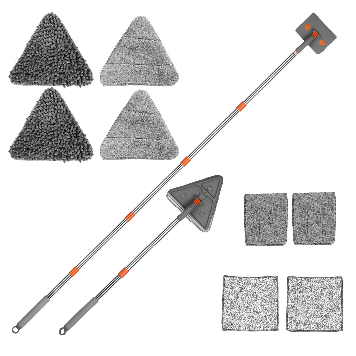 1Set 2 In 1 Baseboard Cleaner Mop Wall Cleaner Mop With Squeegee Extendable Long Handle 8 Reusable Fiber Flannel Chenille Mop Pads 360 Rotatable Convex Design Baseboard Mop For Wall Ceiling Window - Image 1