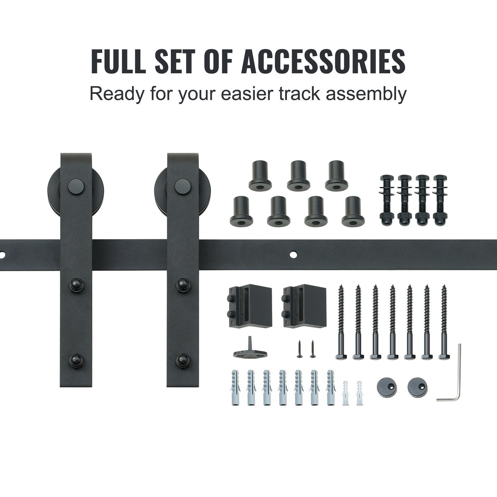8FT Sliding Barn Door Hardware Kit, 330LBS Loading Heavy Duty Barn Door Track Kit For Single Door, Fit 3.7-4.3FT Wide And 1.3"-1.8" Thick Door Panel, With Smooth & Silent Pulley (J Shape) - Image 2