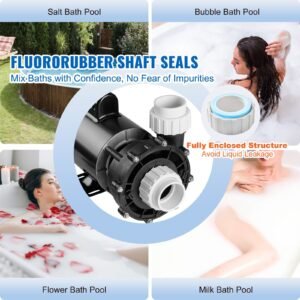 2 Speed SPA Pump, 56-Frame, AC 220-240V Hot Tub SPA Pump, 4HP/210GPM/65.61ft High Speed Or 0.7HP/103GPM/16.07ft Low Speed, 2' Port 90° Rotational Interface For Hot Tub, Tested To UL Standards - Image 2