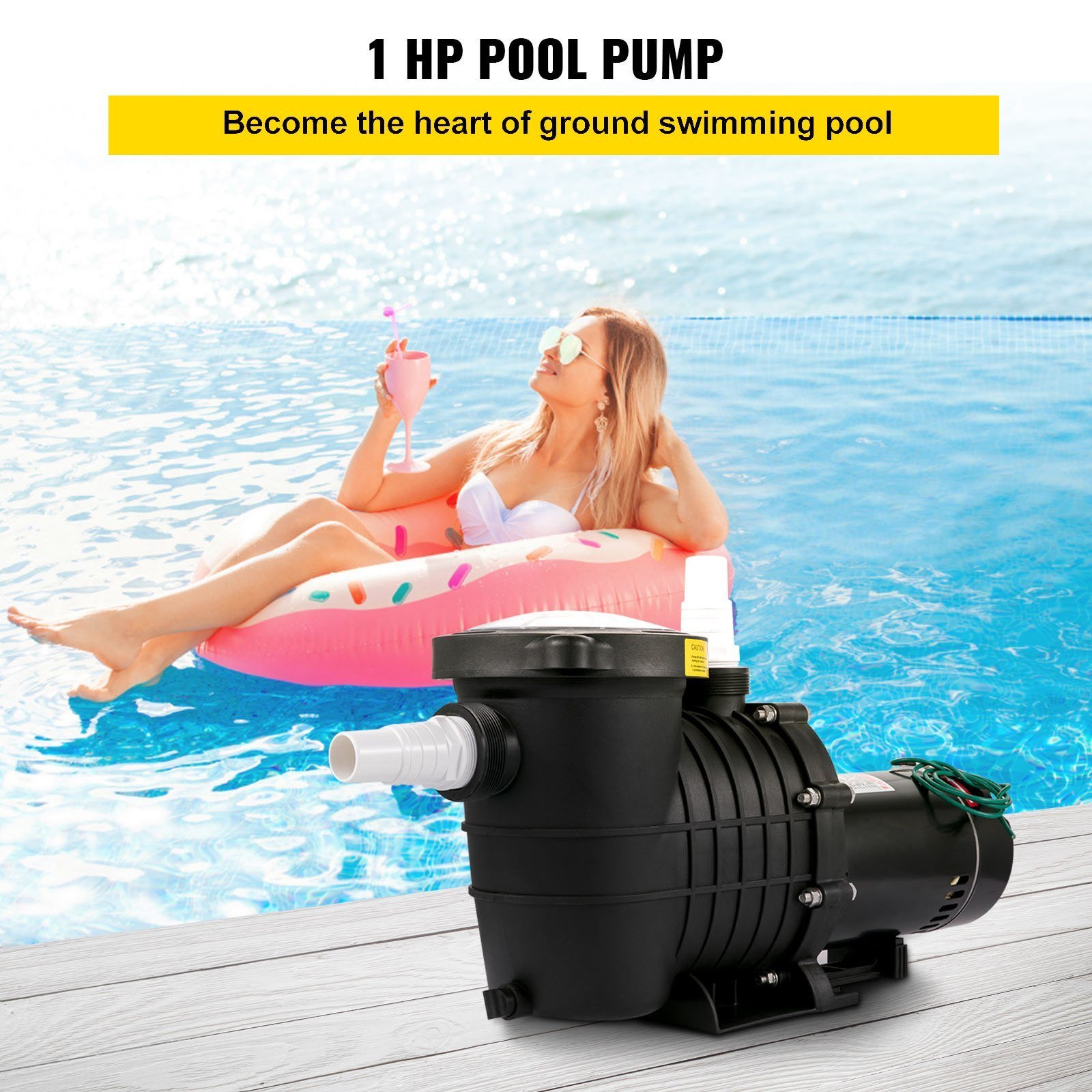 Swimming Pool Pump 1HP, Dual Voltage 110V 220V, 5544GPH, Powerful Pump For Above Ground Pool Water Circulation, With Strainer Basket, 2pcs 1-1/2'' NPT Connectors Tested To UL Standards - Image 3