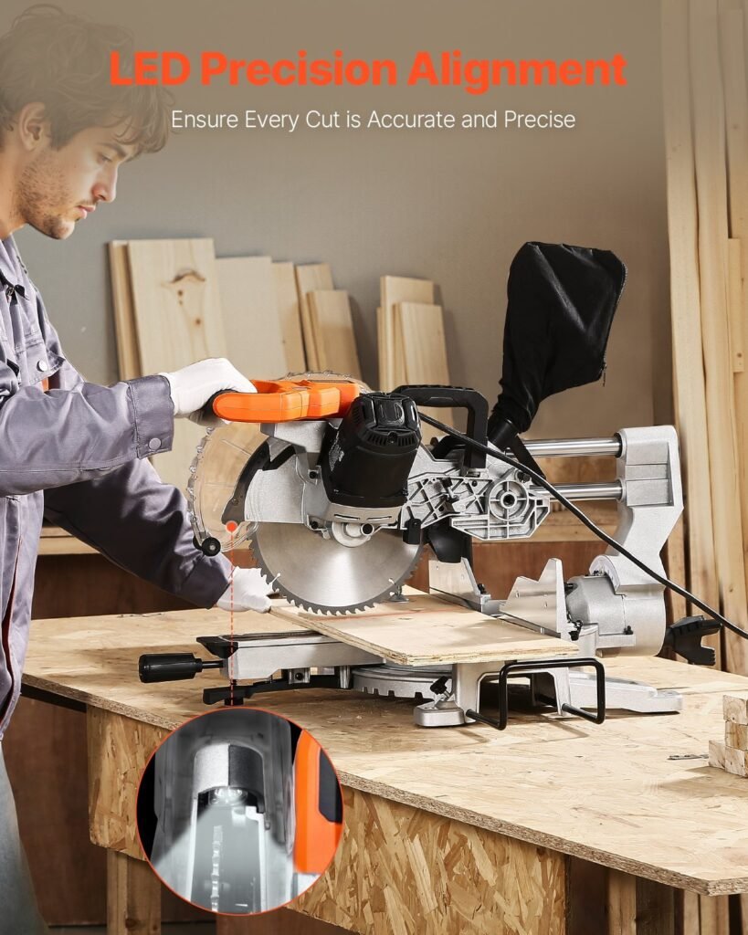 Sliding Compound Miter Saw 10-In Blade 15 Amp Motor Corded Double Bevel 60-Tooth