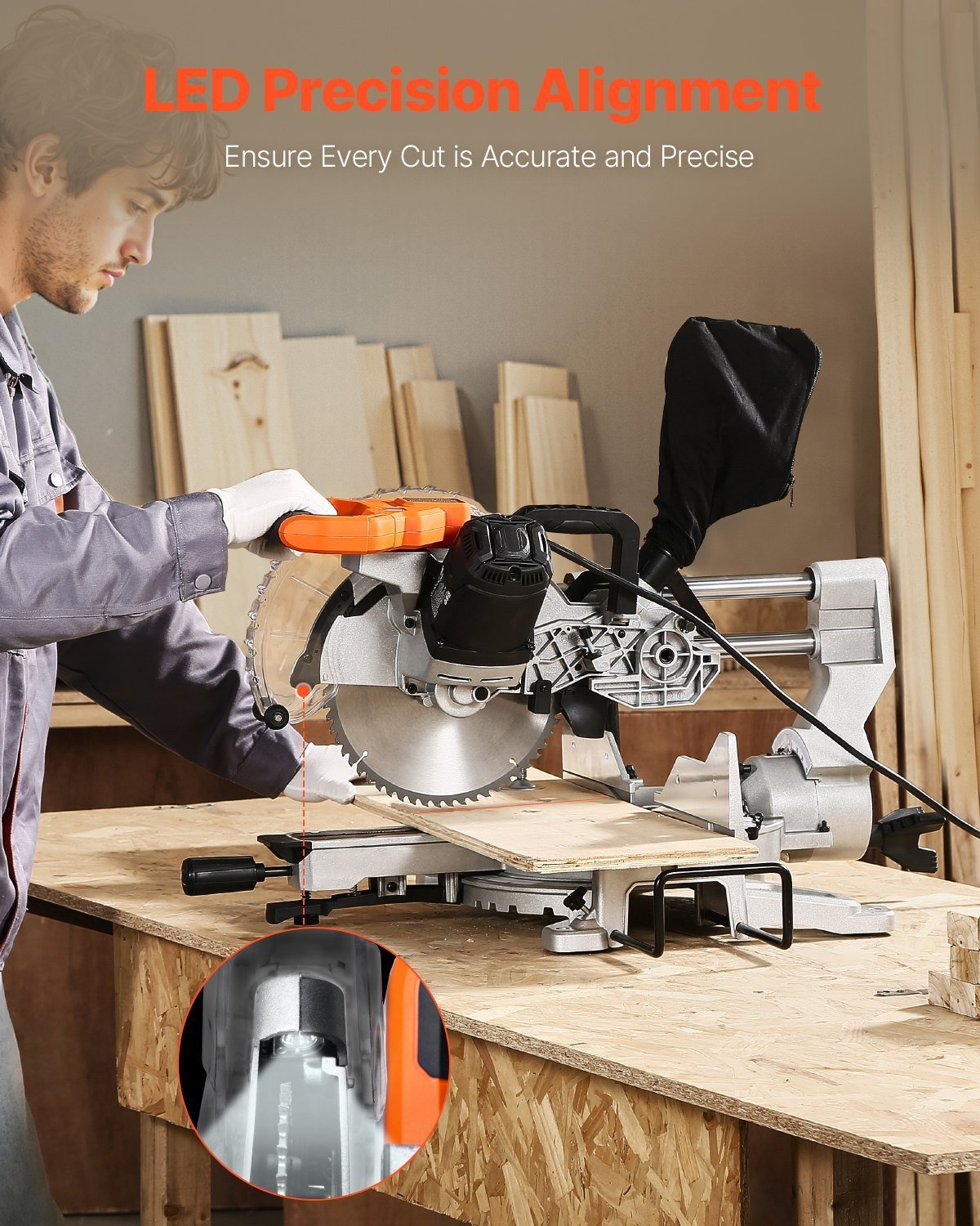 Sliding Compound Miter Saw 10-In Blade 15 Amp Motor Corded Double Bevel 60-Tooth - Image 4