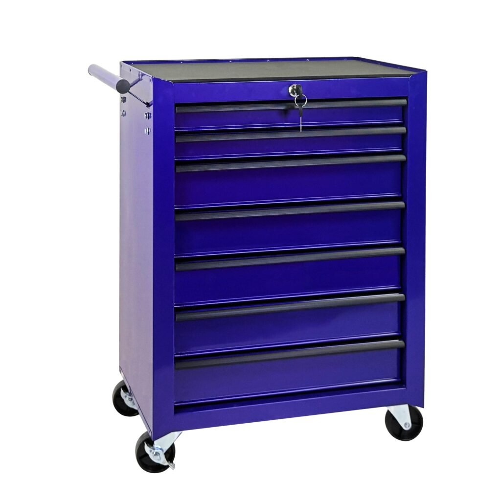 7-Drawer Rolling Tool Storage Cabinet With Detachable Top Tool Box, Universal Lockable Wheels, Adjustable Shelf, Locking Mechanism, Metal Tool Cart For Garage Workshop,Amethyst Charm Purple