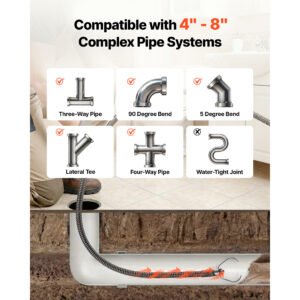 Drain Cleaner Machine 1 0 0 FT X 3 4 Inch, Auto Feed Sewer S Nake Auger, Portable Drain Cleaning Machine With Multi-Wheel Combination, 6 Cutters & Air-Activated Foot S Witch For 4 To 8  Pipes - Image 5