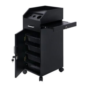 16mm Particle Board, ABS Tray,, Black Hair Salon Tool Cart - Image 1