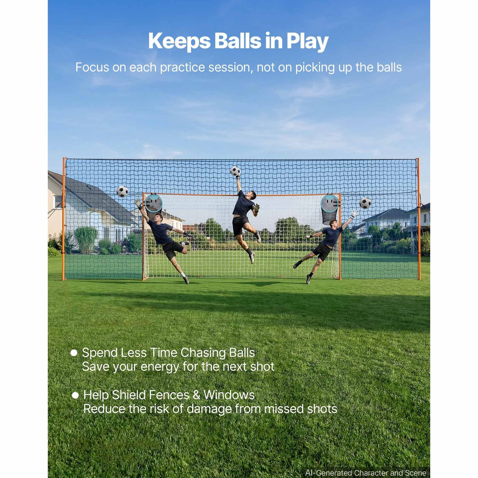 Soccer Goal 16 X 7 FT Soccer Goal For Backyard With Iron Frame PE Net, Durable Backstop, Target Net, Ground Stakes, Ropes, For Youth & Adults, Outdoor Sports, Backyard Games, Practice Training - Image 3
