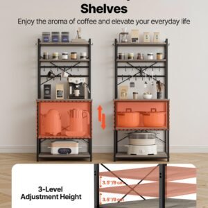 Kitchen Bakers Rack, 23.6 Inch Width Bakers Rack, Kitchen Stand With X-Shaped Support Bar, 12 S-Shaped Hooks, Double-Layer Top Shelf, Coffee Bar Stand For Dishes & Bowls, Spice Bottles - Image 3