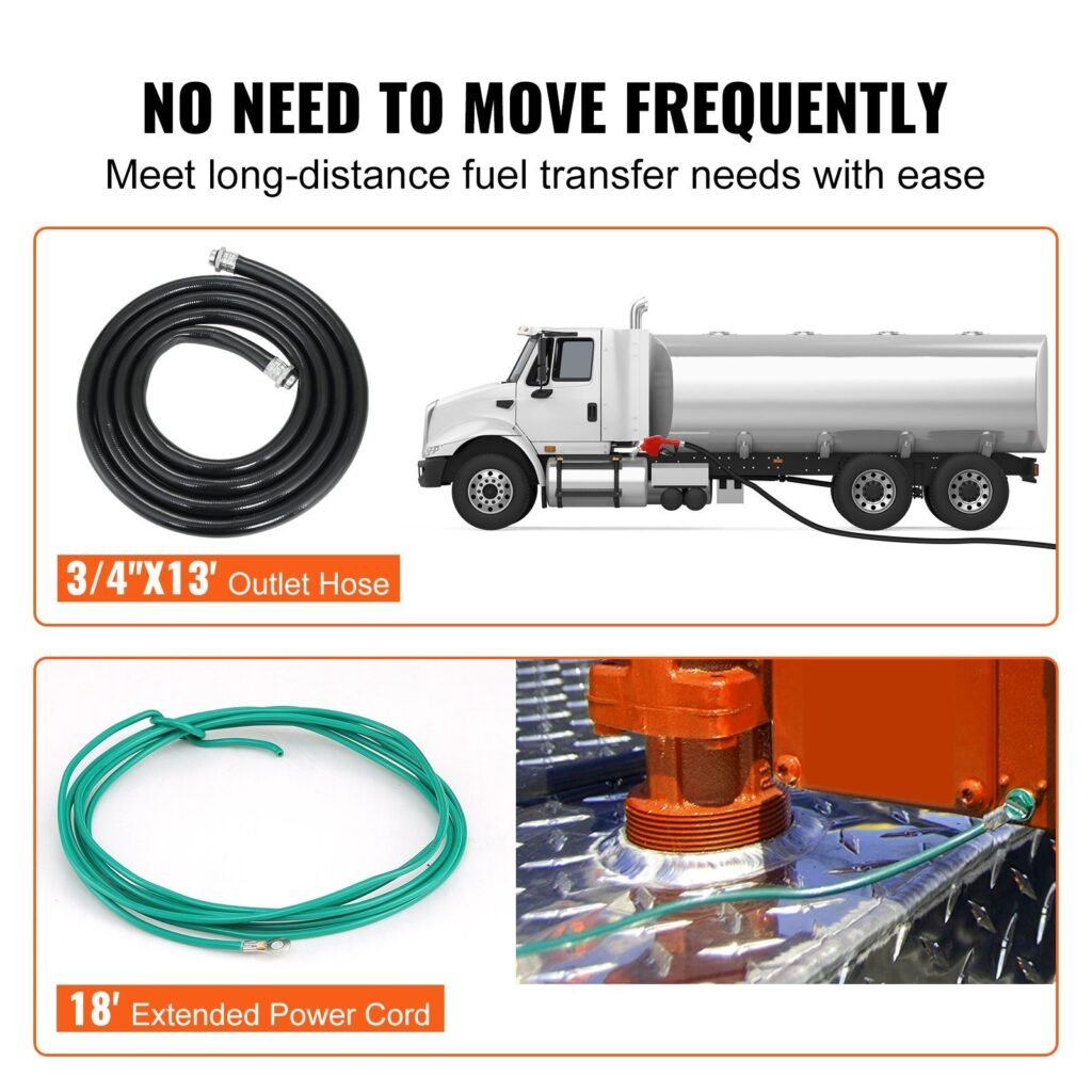 Fuel Transfer Pump, 12V DC 16 GPM 1/4 HP, Gasoline Extractor Pump With Automatic Nozzle, Discharge Hose & Suction Pipe For Gasoline, Diesel, Kerosene, Ethanol & Methanol Blends, And Biodiesel