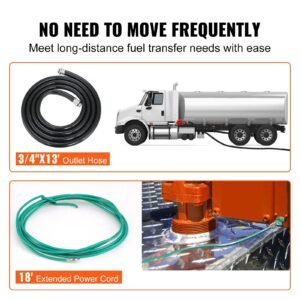 Fuel Transfer Pump, 12V DC 16 GPM 1/4 HP, Gasoline Extractor Pump With Automatic Nozzle, Discharge Hose & Suction Pipe For Gasoline, Diesel, Kerosene, Ethanol & Methanol Blends, And Biodiesel - Image 4