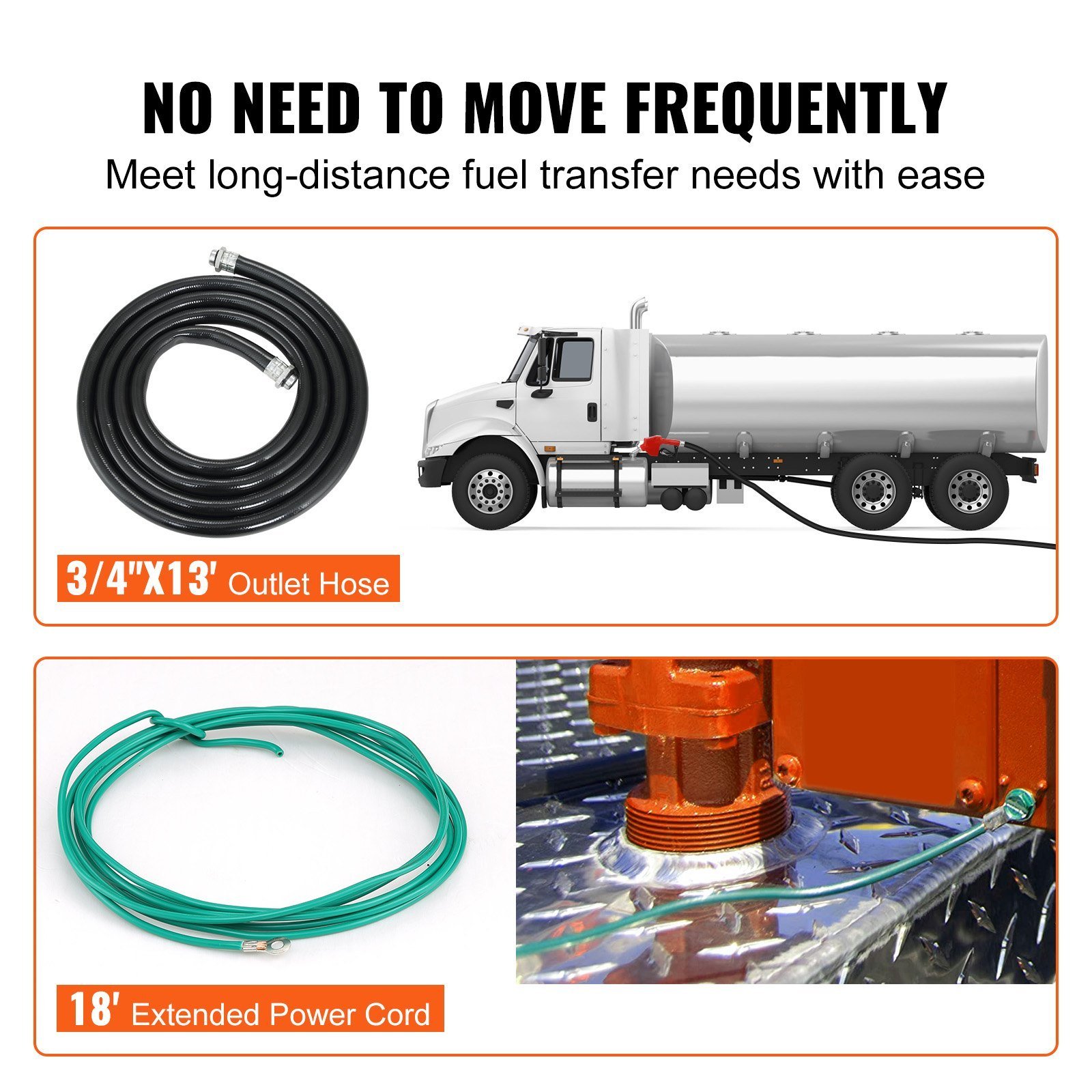 Fuel Transfer Pump, 12V DC 16 GPM 1/4 HP, Gasoline Extractor Pump With Automatic Nozzle, Discharge Hose & Suction Pipe For Gasoline, Diesel, Kerosene, Ethanol & Methanol Blends, And Biodiesel - Image 4