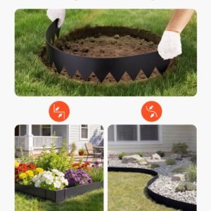 Galvanized Steel Landscape Edging, 6-Pack 40 X 8 Inch Metal Edging For Landscaping With 6 Mounting Clips, Bendable Metal Garden Edge Border For Flower Bed, Yard Pathway, Black - Image 2
