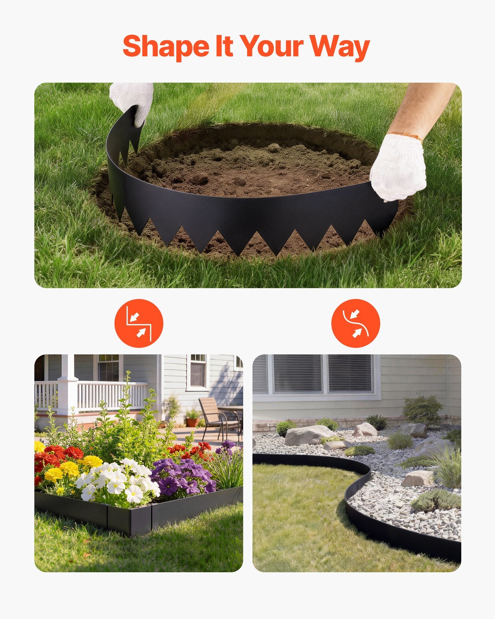 Galvanized Steel Landscape Edging, 6-Pack 40 X 8 Inch Metal Edging For Landscaping With 6 Mounting Clips, Bendable Metal Garden Edge Border For Flower Bed, Yard Pathway, Black - Image 2