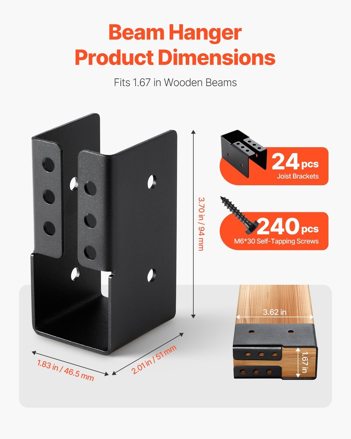 24 Pcs Joist Hangers For 1.93x3.62 In / 49x92 Mm Beam Concealed Joist Hangers - Image 4