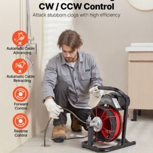 Drain Cleaner Machine 50 FT X 5/16 Inch, Auto Feed Sewer Snake Auger With 4 Cutters & Air-Activated Foot Switch For 2" To 4" Pipes - Image 4
