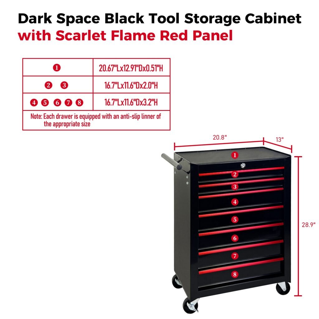 7-Drawer Rolling Tool Storage Cabinet With Detachable Top Tool Box, Universal Lockable Wheels, Adjustable Shelf, Locking Mechanism, Metal Tool Cart For Garage Workshop,Dark Space Black