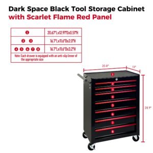 7-Drawer Rolling Tool Storage Cabinet With Detachable Top Tool Box, Universal Lockable Wheels, Adjustable Shelf, Locking Mechanism, Metal Tool Cart For Garage Workshop,Dark Space Black - Image 2