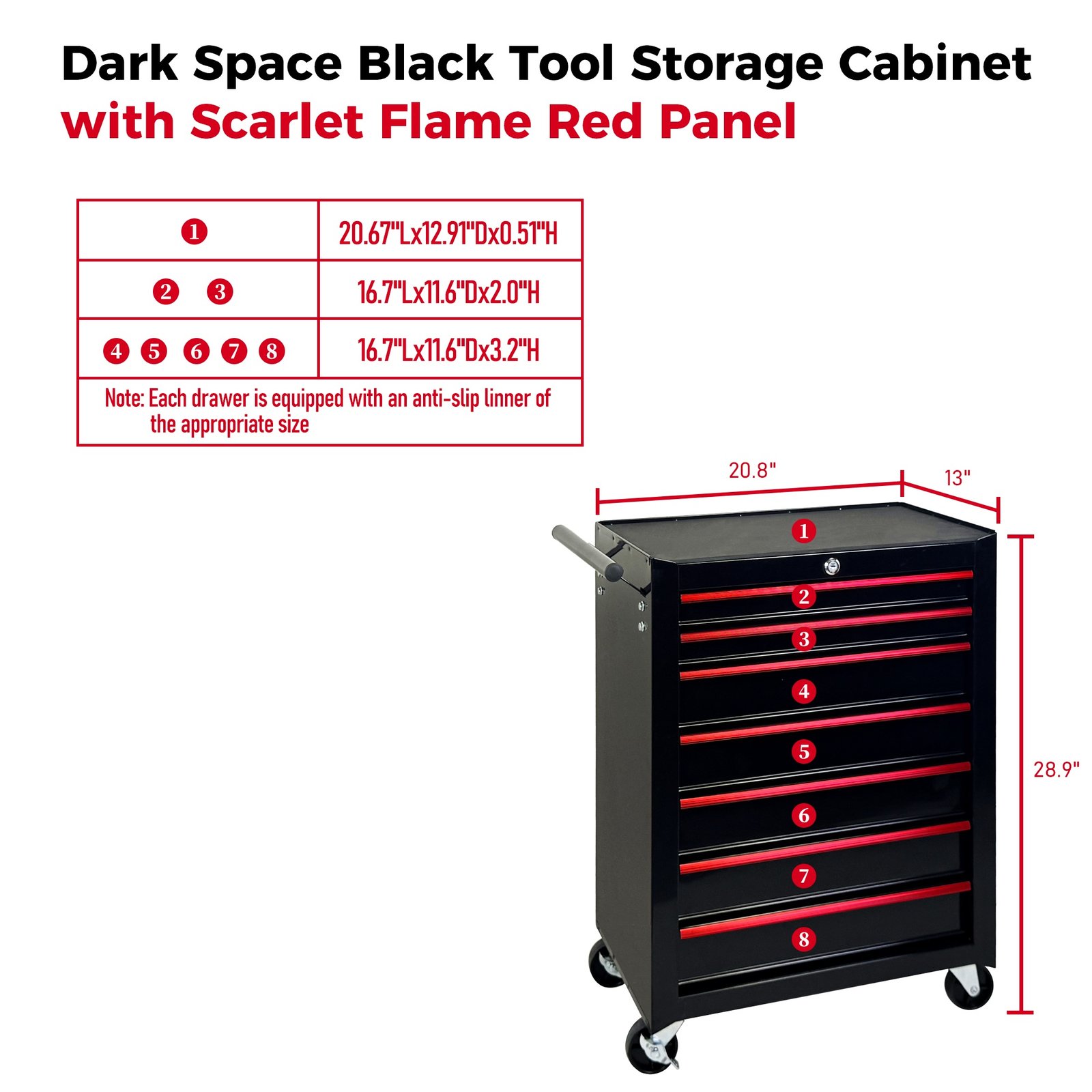 7-Drawer Rolling Tool Storage Cabinet With Detachable Top Tool Box, Universal Lockable Wheels, Adjustable Shelf, Locking Mechanism, Metal Tool Cart For Garage Workshop,Dark Space Black - Image 2