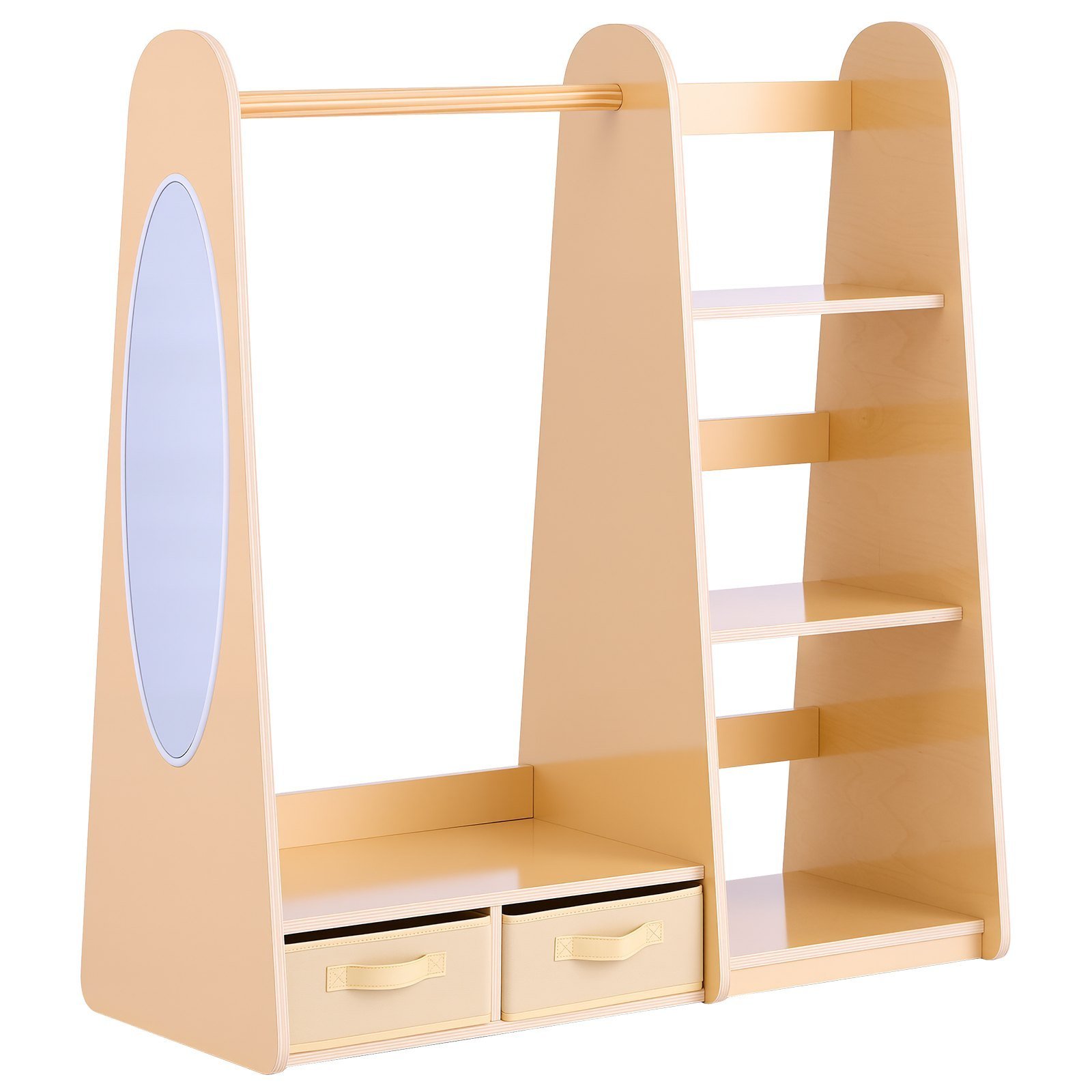 Kids Dress Up Storage, With Mirror, Dress Up Closet, Toddler Wardrobe Closet For Little Girls, Armoire With Shelves & Bottom Tray, Costume Organizer, Toddler Room Furniture, For Bedroom, Natural - Image 6